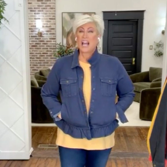 Belle Boho by Kim Gravel Ruffle Stretch Denim Jacket, Size 2X Apple Green - Picture 2 of 2